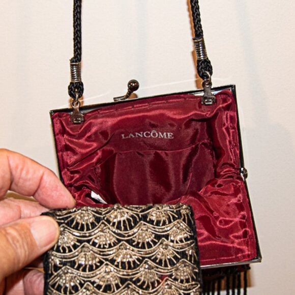 Lancome Evening Cross Body or clutch bag  Red with black beading - Picture 3 of 4